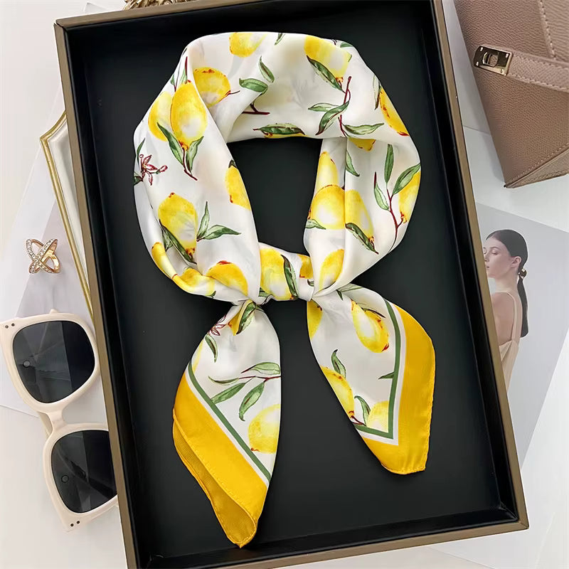 Retro Floral Scarf Yellow — Timeless Elegance in Motion