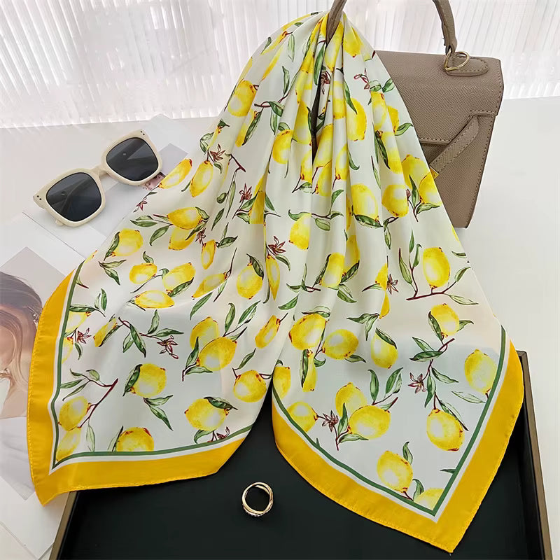 Retro Floral Scarf Yellow — Timeless Elegance in Motion