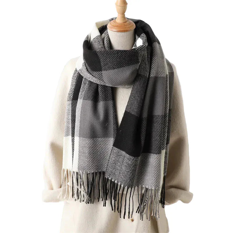 Zestoom Black Winter Embrace Plaid Pashmina
