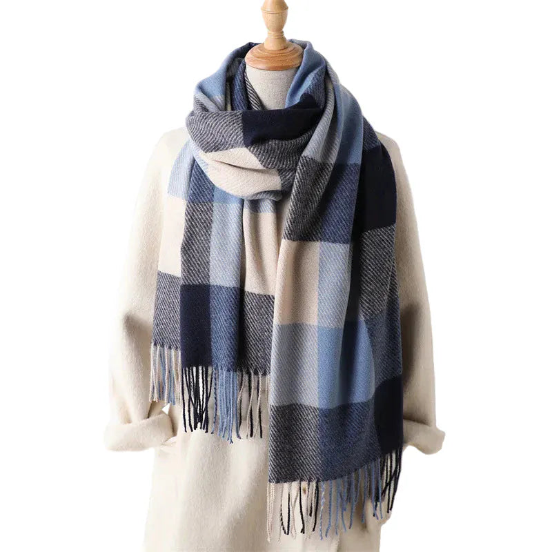 Zestoom Blue Winter Embrace Plaid Pashmina