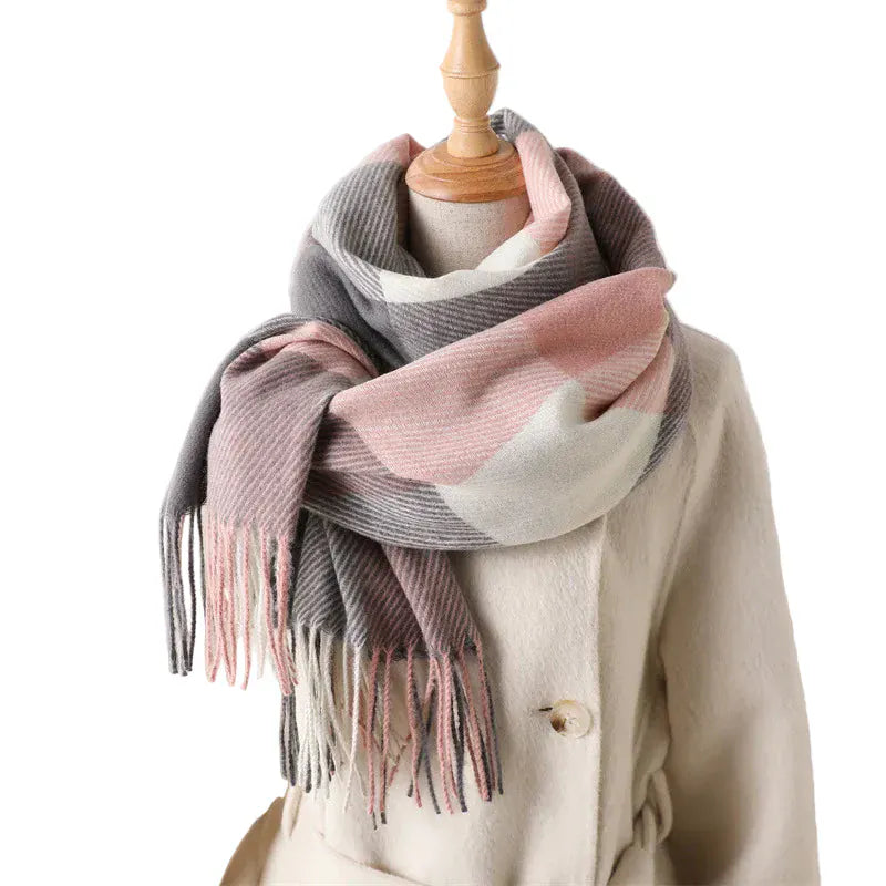 Zestoom Dray Pink Winter Embrace Plaid Pashmina