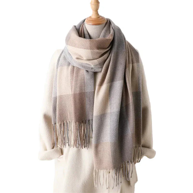 Zestoom Gray Khaki Winter Embrace Plaid Pashmina