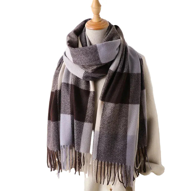 Zestoom Gray Purple Winter Embrace Plaid Pashmina