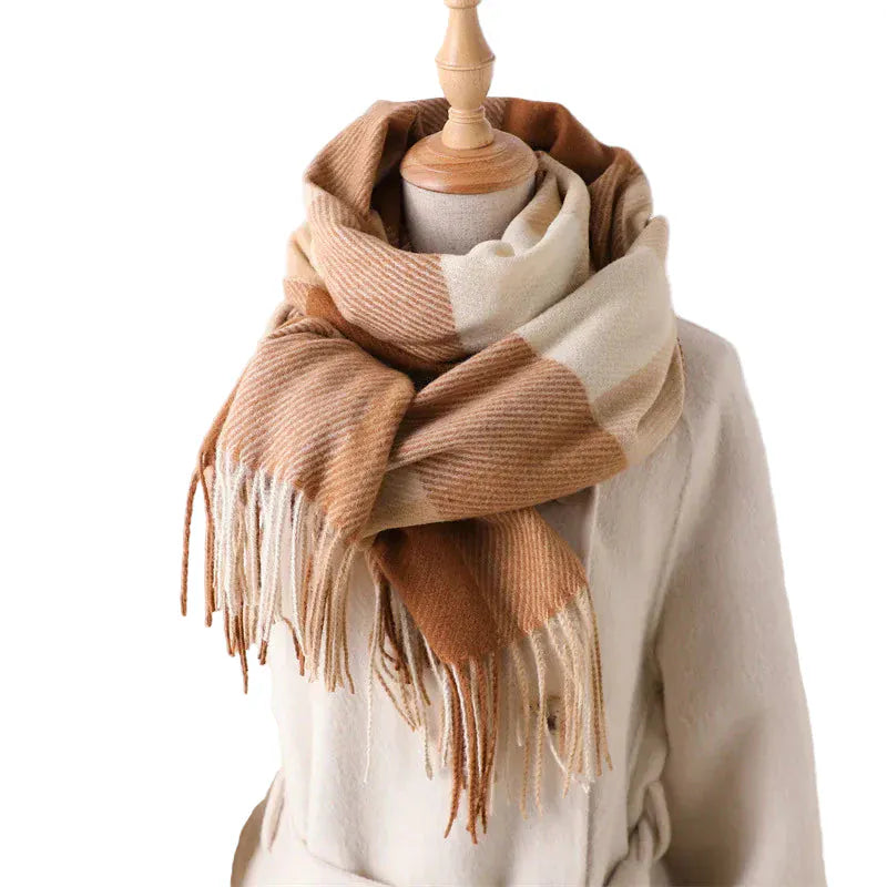 Zestoom Khaki Winter Embrace Plaid Pashmina