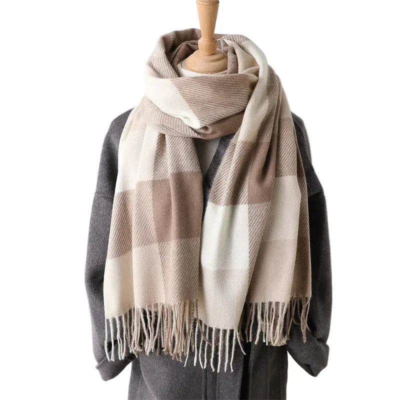 Zestoom Light Khaki Winter Embrace Plaid Pashmina