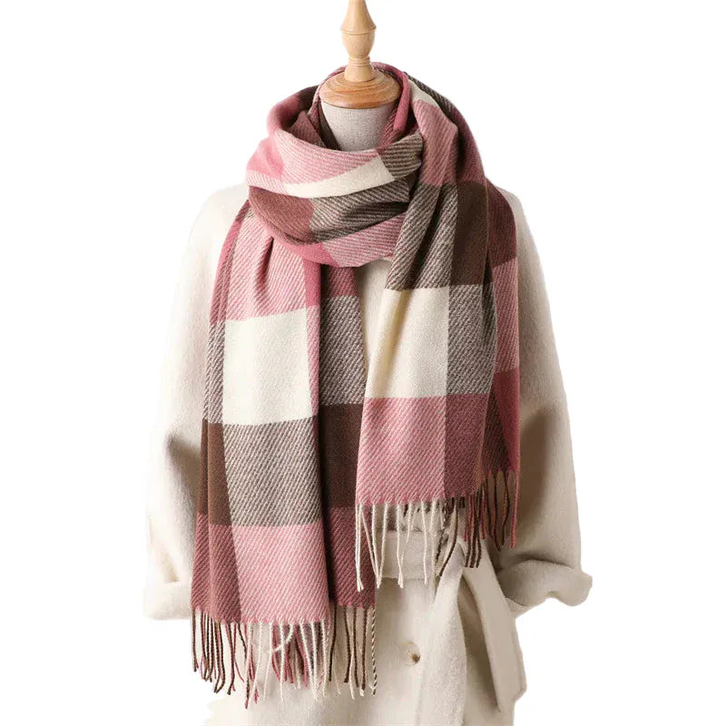Zestoom Pink Winter Embrace Plaid Pashmina